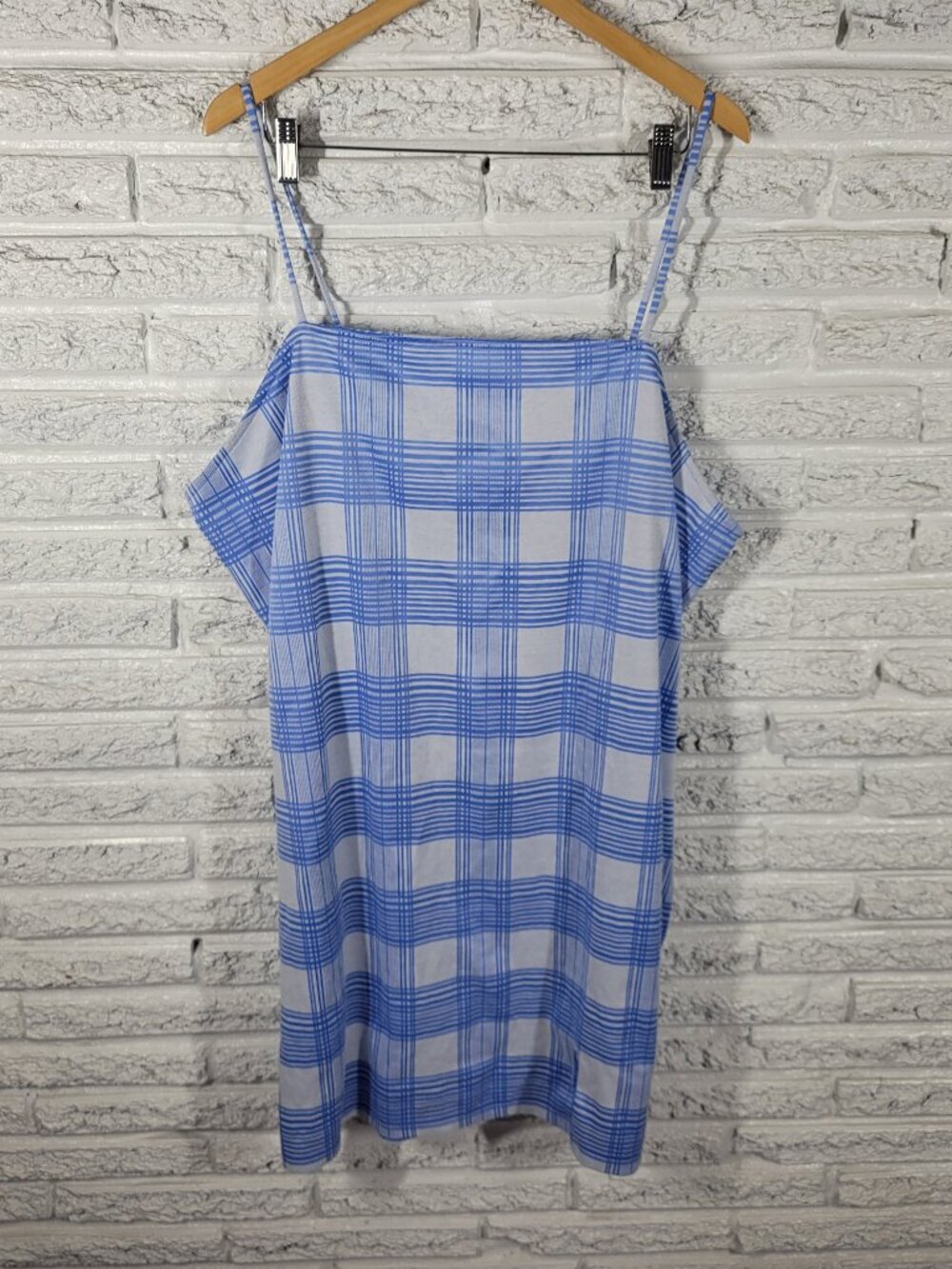 Rue+ Womens Plus Size Plaid Slip Dress Blue White Open Back PLA66E